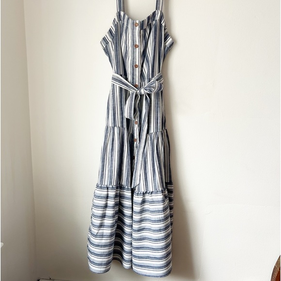 NWOT Lulus Montauk Memories Blue and White Strip Midi Dress with Pockets - Large - Picture 3 of 14